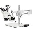 AmScope SM-4TZ-144A-18M3 3.5X-90X Trinocular Stereo Zoom Microscope w/Multi-Zone 144 LED and 18MP USB 3.0 C-Mount Camera on Double Arm Boom Stand