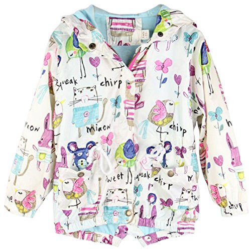 Jastore Baby Girl Cartoon Print Graffiti Coat Wind Hooded Jacket Full Sleeve Outerwear (3-4T)
