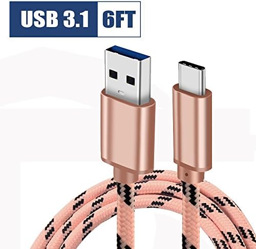 USB C Cable,6FT Type C to Type A 3.0 Male [USB-C to USB-A] Braided Data Fast Charger Cord for ZTE Zmax Pro,Xbox one, Nintendo Switch,Samsung Galaxy S8,Google Pixel/Pixel XL,Sony Xperia(rose gold)