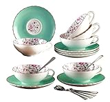 Jusalpha Elegant Blue Tea Cup and Saucer Set-Coffee Cup Set with Saucer and Spoon FD-TCS10 (Set of 6, Blue-B)