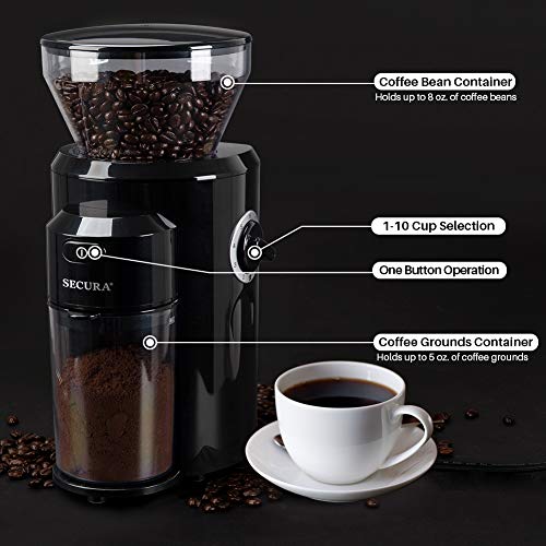 Secura Burr Coffee Grinder, Conical Burr Mill Grinder with 18 Grind
