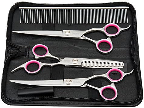 Pets Grooming Scissors Set Stainless Steel Home Cutting Curved Thinning Shear for Dog Cat Rabbit