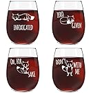 Funny Stemless Wine Glass Set | The Fox Series Pack of 4 Glasses Set | Infoxicated, Zero Fox Given, Oh for Fox Sake, Don't Fox with Me | Novelty Glasses with Cute Sayings for Women, Her | Made in USA
