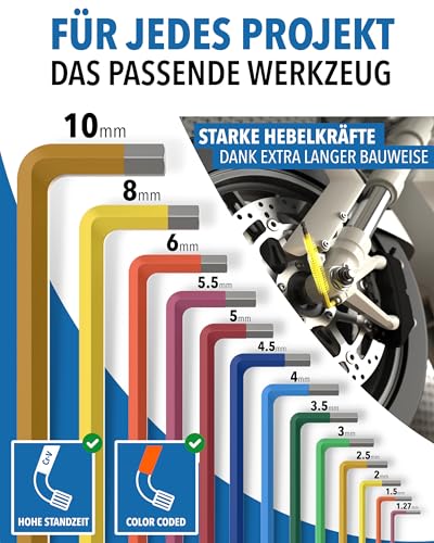 STONE REEF Innensechskantschlüssel Set 13tlg. [inkl. Kugelkopf] - 1,27-10mm Sechskant Multicolour Satz, Sechskantschlüssel Set für Handwerker, Winkelschlüsselsatz thumbnail 2