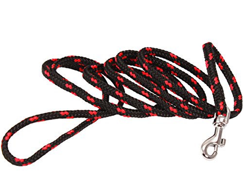 Dogs My Love Dog Rope Leash 4ft Long (XXSmall: 4ft Long; 0.15" Diam (4mm), Red/Black)