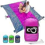 Sand Free Compact Outdoor Beach / Picnic Blanket- Huge-9’ x 10’ For 7 Adults- Best Mat For Festivals & Hiking-Very Soft & Quick Drying Ripstop Nylon- 5 Weightable Pockets (Purple Middle)