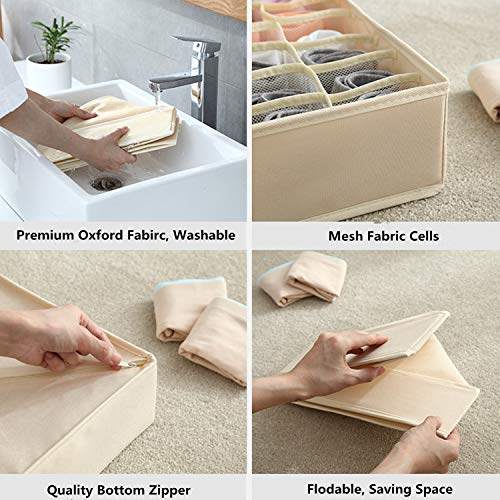Stylifing Foldable Cloth Storage Box Closet Dresser Drawer Organizer Soft Fabric Baskets Bins Containers Divider for Panties,Underwear, Ties,Bras, Socks, Lingerie(Beige-16 Cells) - Thumbnail 3