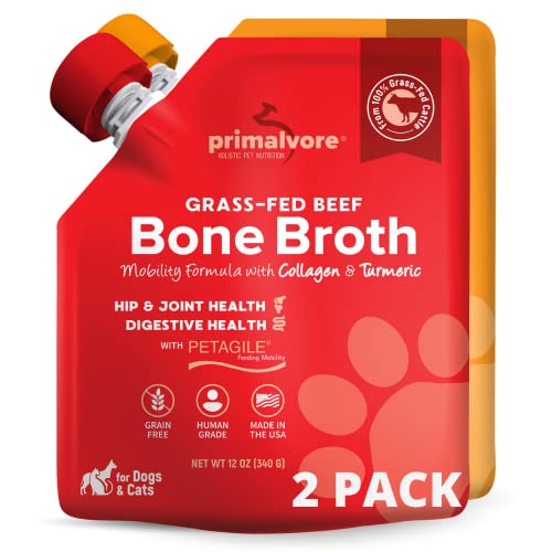 Primalvore FreeRange Bone Broth for Dogs &Cats, Mobility Formula w/ Collagen Peptides to Help