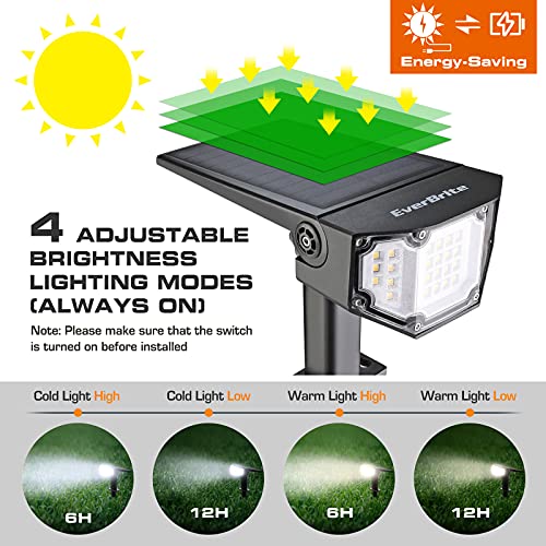 EverBrite 30LEDs Solar Lights Outdoor, IP67 Waterproof Landscape Spotlights 2-in-1 Wall Light with 4 Modes Cold & Warm Dimmable for Pathway Garden Yard Driveway Pool, 2 Packs