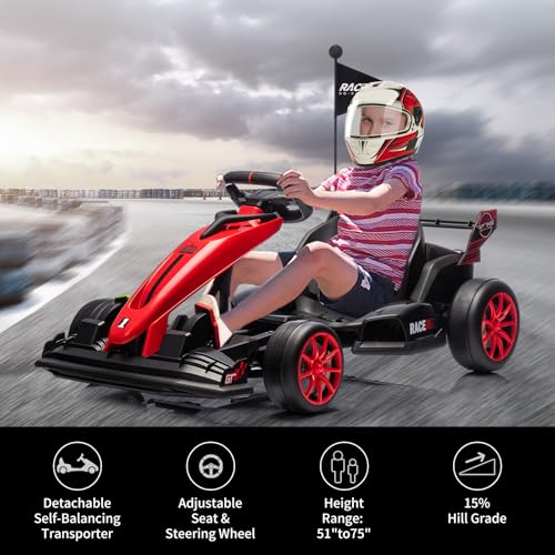 Gigicloud Karts Eléctricos para Niños con Asiento Ajustable, Go Kart Eléctrico para Niños con Batería de 24 V, Función de Deriva Automática, Motores Duales de 200W y Cinturón de Seguridad, 6+ (Rojo)