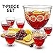 Glass Punch Bowl Set - 7 Piece Kit - Extra Large 2 Gallon Footed Bowl with Six 10.14oz Cups - Perfect Centerpiece for Party Buffets, Events, Receptions and Dinner Parties - Lux ‘n Lavish