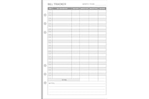 LYUZECHEEAN Bill Payment Tracker Refills - 100 Sheets/200 Pages, Bill Pay Checklist Refills for Filofax Planner, Organizer, Binders, 6 Hole Punched, 100 gsm, White Paper, Monthly Budget Forms, 5.5" x 8.5"