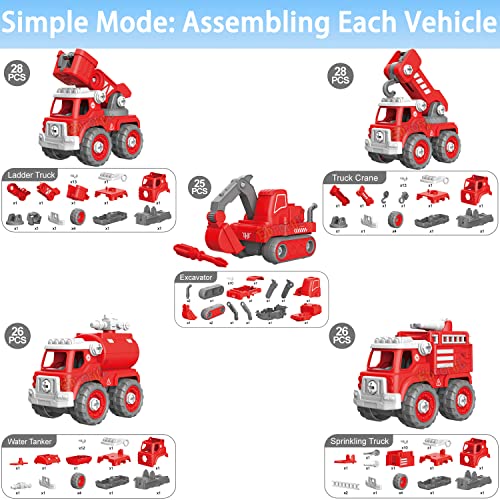Edpoful Take Apart Robot Toys for Boys, 5-in-1 Rescue Vehicles Transformation Toys, Building STEM Truck Toys for 5 6 7 Year Old Kids