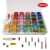 Familamb Embroidery Thread Floss with Organization Box- 139 Pcs Embroidery Threads Kits Including 100 Colors Crafts Floss Wrapped Around The Plastic Bobbin and 39 Pcs Cross Stitch Tool Kits