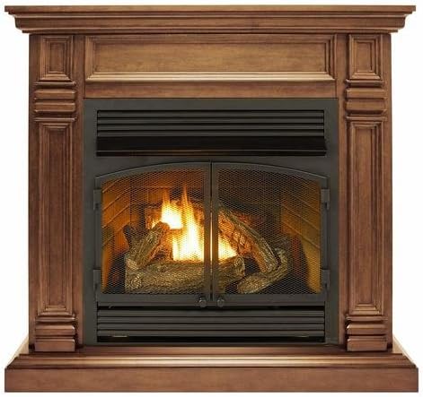 Duluth Forge Dual Fuel Ventless Gas Fireplace System with Mantle, Remote Control, 6 Fire Logs, Use with Natural Gas or Liquid Propane, 32000 BTU, Heats up to 1500 Sq. Ft., Toasted Almond