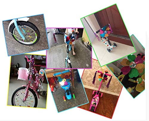 1Set(5PCS) Kids Bike Accessories Bicycle Grips Sparkle Tassel Ribbon Wheel Star Shape Spoke Beads Bell Ring Flower Shape Pinwheel and Color Random Mirror Scooter Decoration for Girls Boys Children