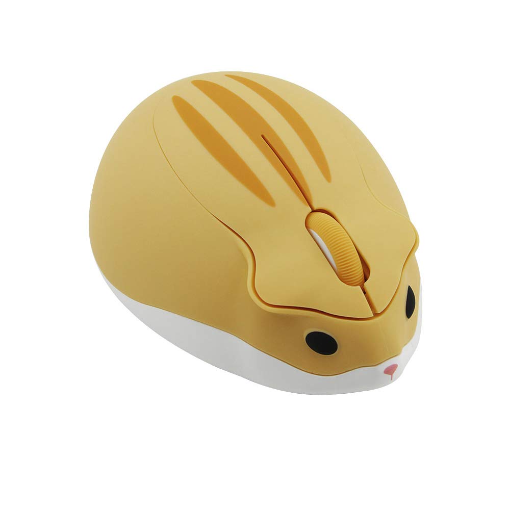 Photo 1 of 2.4GHz Wireless Mouse Cute Hamster Shape Less Noice Portable Mobile Optical 1200DPI USB Mice Cordless Mouse for PC Laptop Computer Notebook MacBook Kids Girl Men Women Adults Gift (Yellow)