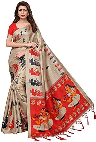 Fashion and HubWomen's Khadi Cotton Silk Saree With Blouse Piece (kalamkari silk saree F6_Cream)