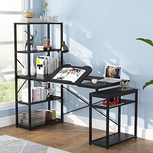 Tribesigns Computer Desk with 5Tier Storage Shelves, 64 inches Corner