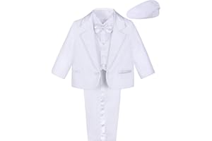 A&J DESIGN Baby Boys Suit, 5Pcs Gentleman Tuxedos Outfits Jacket & Shirt & Vest & Pants & Hat