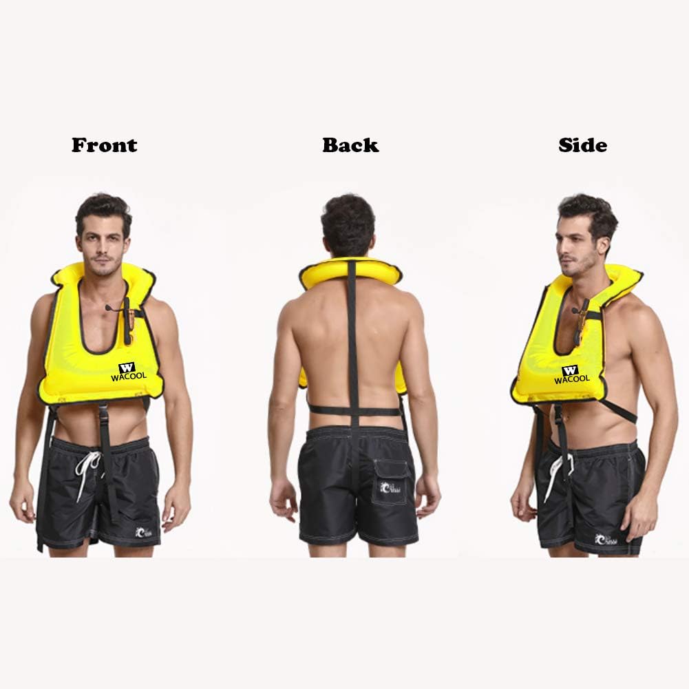 WACOOL Inflatable Snorkel Diving Swimming Scuba Vest Jacket for Adult Youth Kids (Adult, Neon Green): Home Improvement
