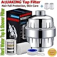AQUAKING 20-Stage Shower Head Filter For Hard Water - Removes Chlorine, Good For Skin & Hair, Fits Taps Too (Chrome)