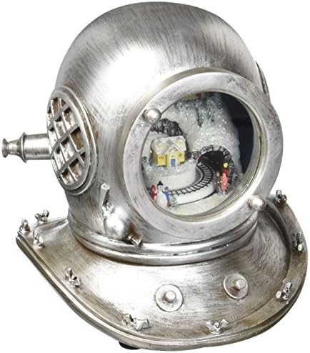 Amusements High Silver Tone Diving Helmet with Lighted Action Musical Scene Decor, 7"