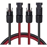 Renogy 20FT 12AWG Solar Panel Female and Male Connectors, Extension Cables-Pair, 1 Pair 20' 12 Gauge Red and Black