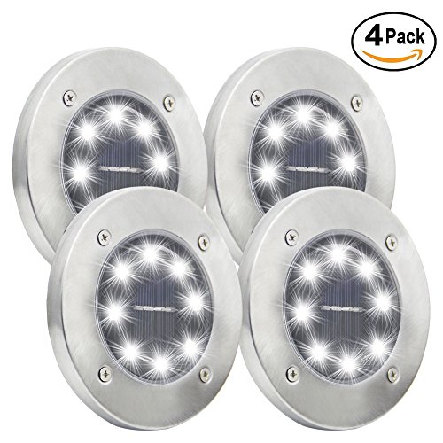 Maggift Solar Ground Lights, 8 LED Garden Pathway Outdoor In-Ground Lights, 4 Pack (White)