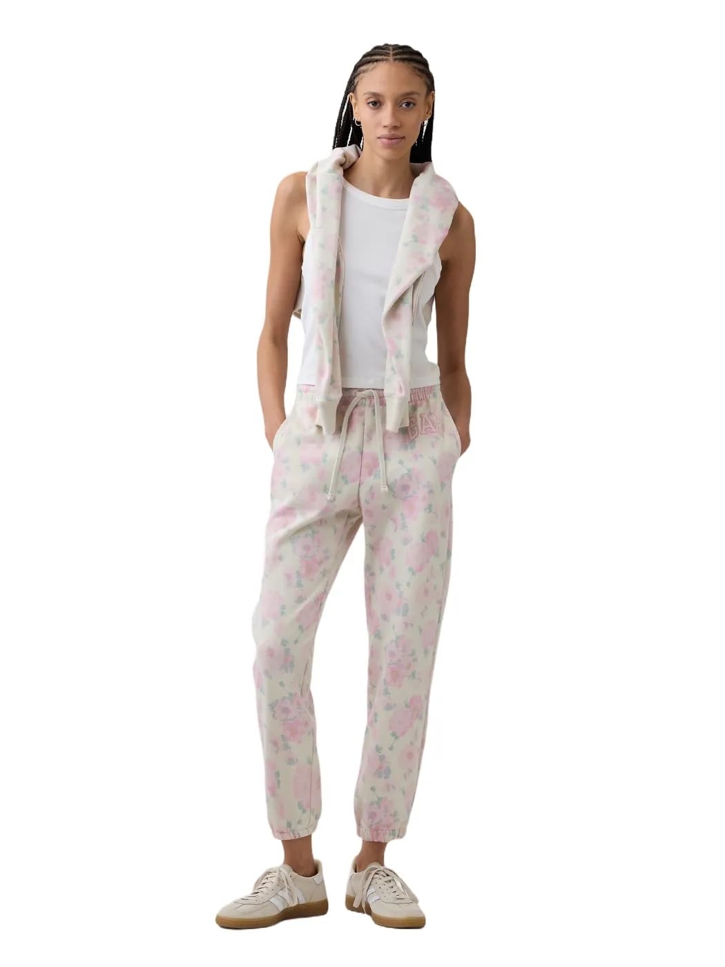 GAP Womens Logo Fleece Joggers Pink Floral 1 L REG