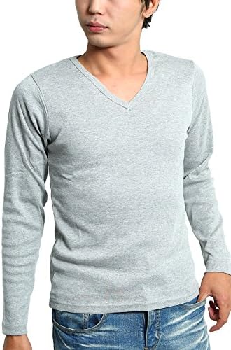 Vネックuネック 長袖 スリム Tシャツ カットソー メンズ 無地 送料無料 新品