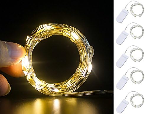6.6(ft) 20 LEDs Battery Operated Starry Fairy String Lights with 2 Button Cell, Warm White, in Pack of 5 Sets, for DIY Mason Jar Lights/Moon Lights/Dinner Party Decoration/Wedding and Home Decoration