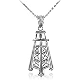 Claddagh Gold Fine .925 Sterling Silver High Polish Oil Well Tower Pendant Necklace - Choice of Pendant Only or Chain Length