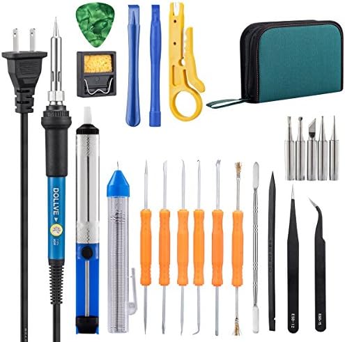 Soldering Iron Kit,Including 60W Temperature Control Soldering Iron,Tips,Solder Sucker,Tin Wire Tube, Anti-static Tweezers,Wire Stripper Cutter,Aid Tools and Pry Tools for iPhone in PU Carry Bag