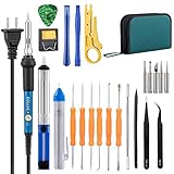 Soldering Iron Kit,Including 60W Temperature Control Soldering Iron, 130PCS Heat Shrink Tubes, Tips, Solder Sucker, Solder Wire, Tweezer (green tool bag)