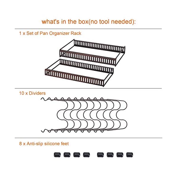 Toplife-Expandable-Pans-Organiser-Rack-10-Adjustable-Compartments-Pantry-Cabinet-Bakeware-Lid-Plate-HoldersBrown toplife Expandable Pans Organiser Rack, 10 Adjustable Compartments, Pantry Cupboard Bakeware Lid Plate Holders, Brown