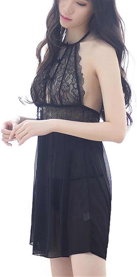 Amazon Co Jp セクシーランジェリー セクシーベビードール 女性ブラックホルター透明シアーレースホルターパジャマセクシーランジェリー Tパンツ 肌触り良い かわいい 人気 Size S ホーム キッチン