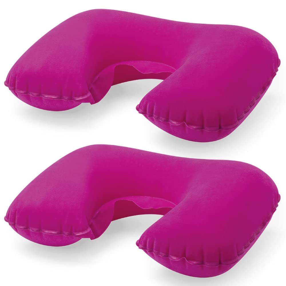 eBuyGB Pack of 2 Inflatable Neck Pillow for Travel, Blow Up Compact Portable Head & Neck Support Cushion - Airplane, Car, Train (Pink)