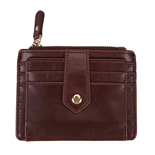 Faleto Portable Leather Credit Card Holder Wallet Bussniss Cards Holder Organizer for Men& Women With Zipper P