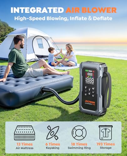 JOLTEKON 6000A 160PSI 9-in-1 Car Battery Jump Starter with Air Compressor & Air Blower (All Gas 12L Diesel), Battery Jumper Starter Portable Jump Box for Car Battery with 800LM Light/18W Fast Charge
