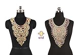 2piece Gold Metallic Lace Neckline Collar Sequin Embroidery Sew on Patches Lace Fabric Collar Applique (T527+T524)