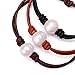 Aobei Pearl Single Cultured Freshwater Pearl Bracelet Handmade Leather Pearl Jewelry for Women 7'' Black Leather White Pearl