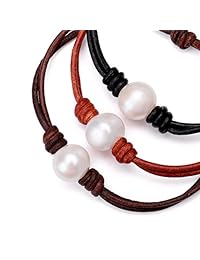 Single Cultured Freshwater Pearl Bracelet Handmade Leather Pearl Jewelry for Women Girls