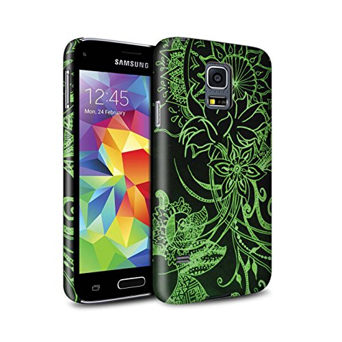 STUFF4 Matte Hard Back Snap-On Phone Case for Samsung Galaxy S5 Mini  Black/Green Design Henna Paisley Flower Collection