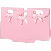 12pcs Pink Bow Gift Bags with Handles，Paper Flap Bags for Barbie Party Favors, Mothers Day, Weddings, Birthday Celebration, Baby Shower，Graduation，Valentine's Day，8.26×5.7×2.36inch