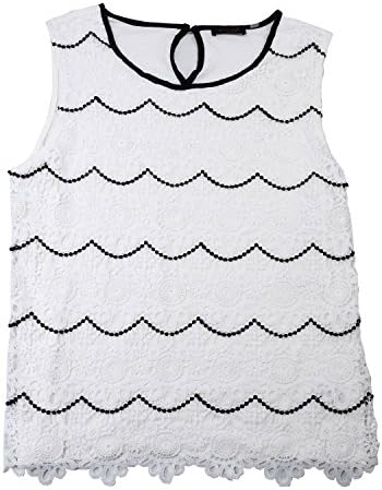 FYLO Ladies Sleeveless Top Dressy Beautiful White/Black Lace (Large)
