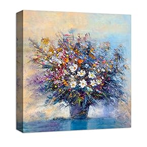 Canvas Wall Art Abstract Oil Painting Features Flowers Painting Artwork for Home Prints Framed - 12x12 inches