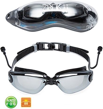 SBORTI Swim Goggles,Mirrored Swimming Goggles Anti Fog UV Protection for Men,Women Black