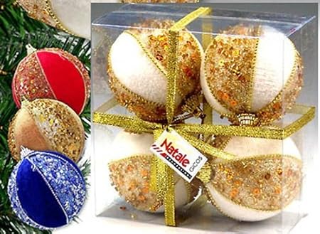 Idea Natale.Gi Idea Natale Blister Di Palle Natale Tipo Stoffa Con Decorazioni In Oro Set 4 Palle Bianco Oro Amazon It Casa E Cucina