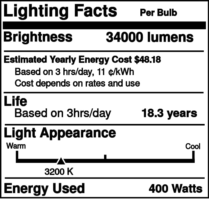 400W Mercury Vapor HID Bulb E39 Base 34000 Lumens 20000 Hour Life